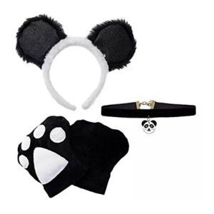 Amscan Panda Kit Headband Chocker Fingerless Paw Gloves Dress Up or Cosplay OS